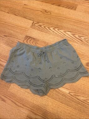 Scalloped Eyelet Drawstring Shorts - Sage